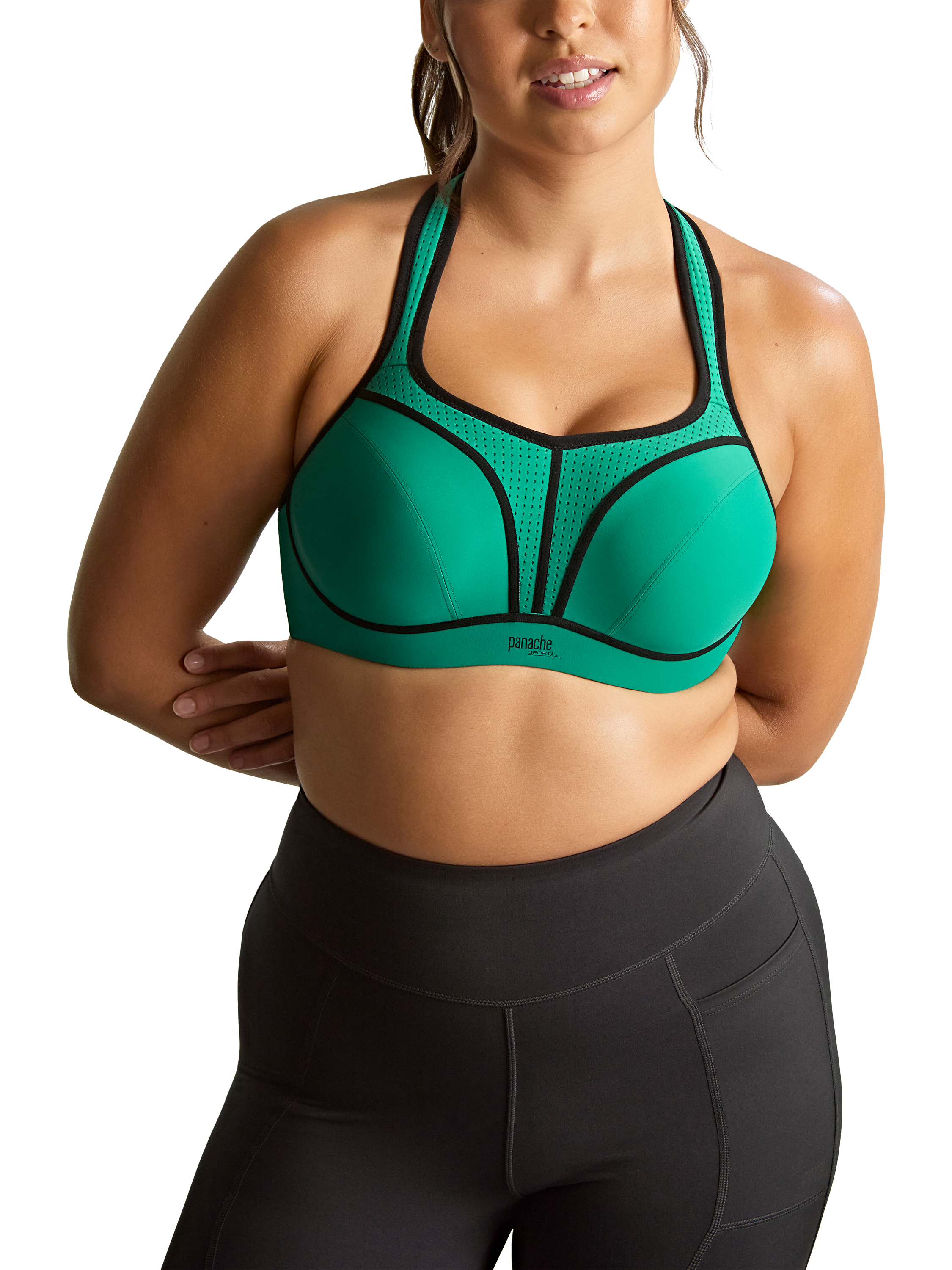 Product image 1 of 6, which shows Panache Sport Power Wired Adjustable Sports Bra, Green, 28DD