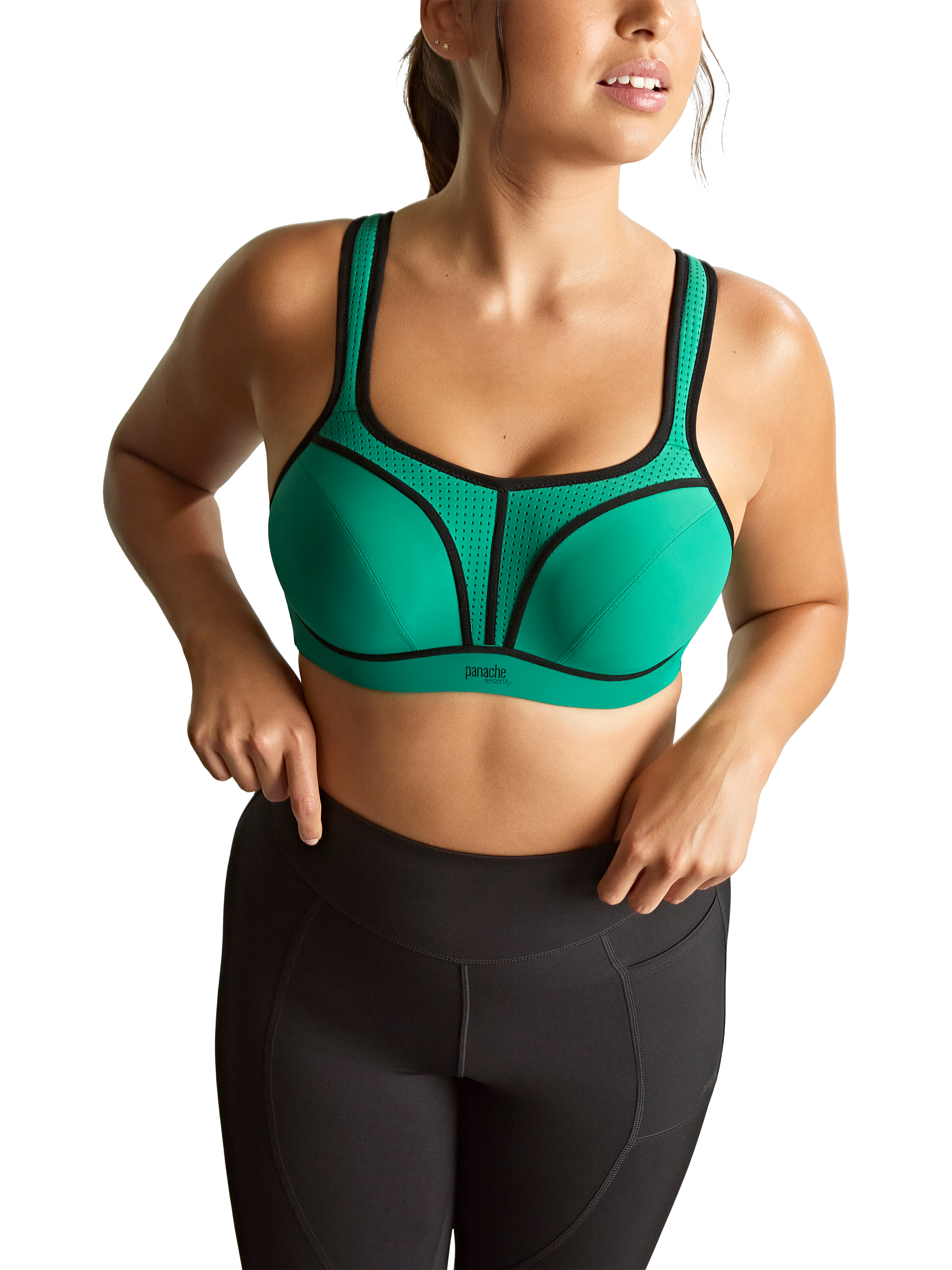 Product image 3 of 6, which shows Panache Sport Power Wired Adjustable Sports Bra, Green, 28DD