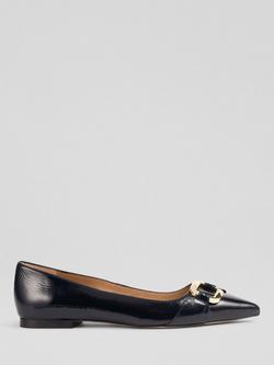 L.K.Bennett Ethel Crinkled Patent Leather Pointed Flats, Navy, Navy