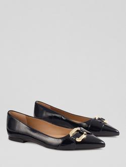 L.K.Bennett Ethel Crinkled Patent Leather Pointed Flats, Navy - view 2, Navy