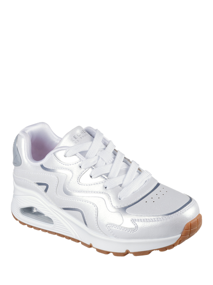 Skechers Kids' Street Uno Gen1 Wavy Shimmer Trainers, White/Silver - view 2, White/Silver