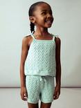 Mango Kids' Gili Knitted Bow Shorts, Turquoise - Aqua