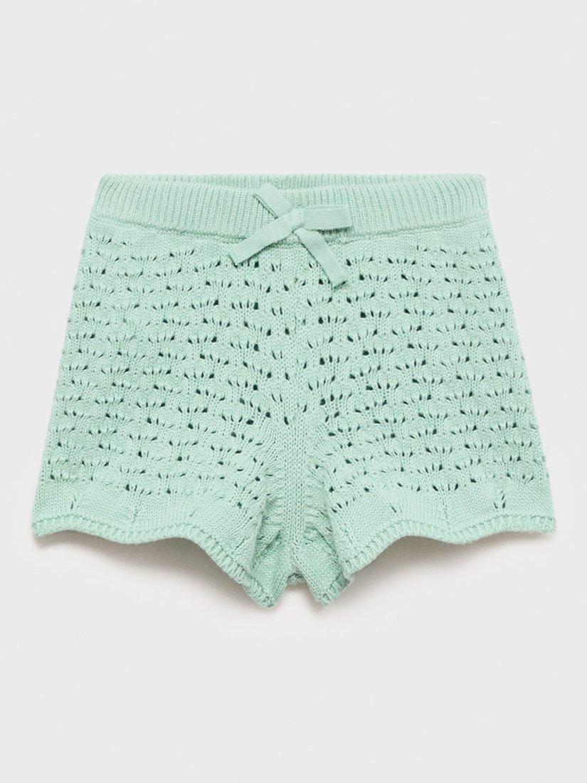 Product image 3 of 6, which shows Mango Kids' Gili Knitted Bow Shorts, Turquoise - Aqua, 12-18 months