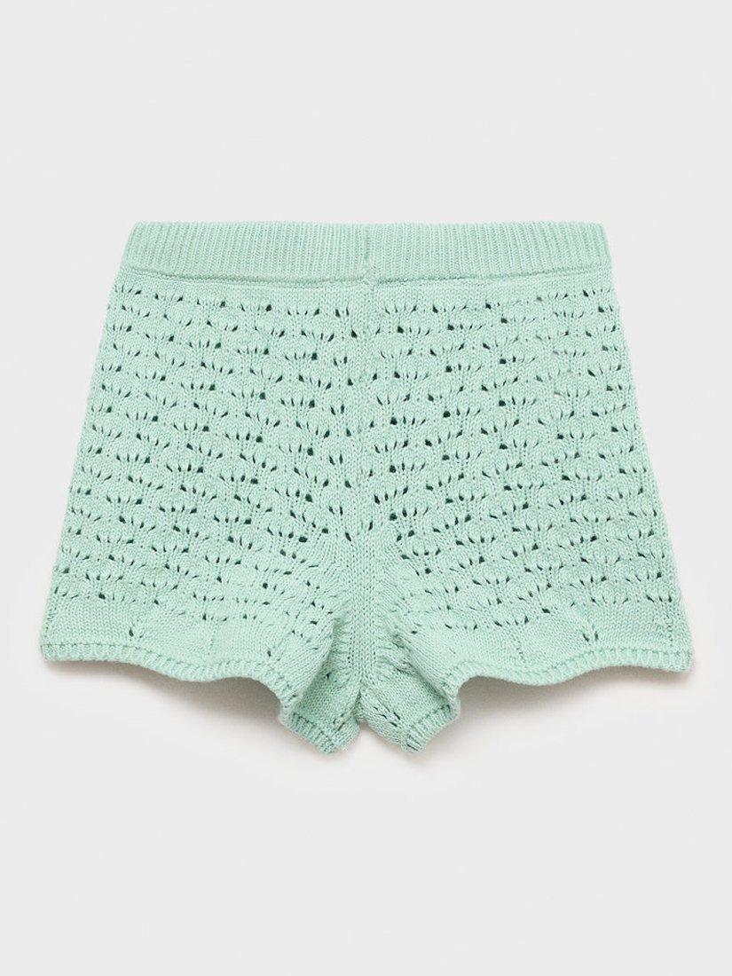 Product image 4 of 6, which shows Mango Kids' Gili Knitted Bow Shorts, Turquoise - Aqua, 12-18 months