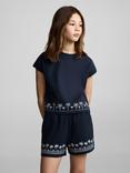 Mango Kids' Cotton Embroidered Palm Tree Top, Navy