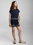 Mango Kids' Cotton Embroidered Palm Tree Top, Navy