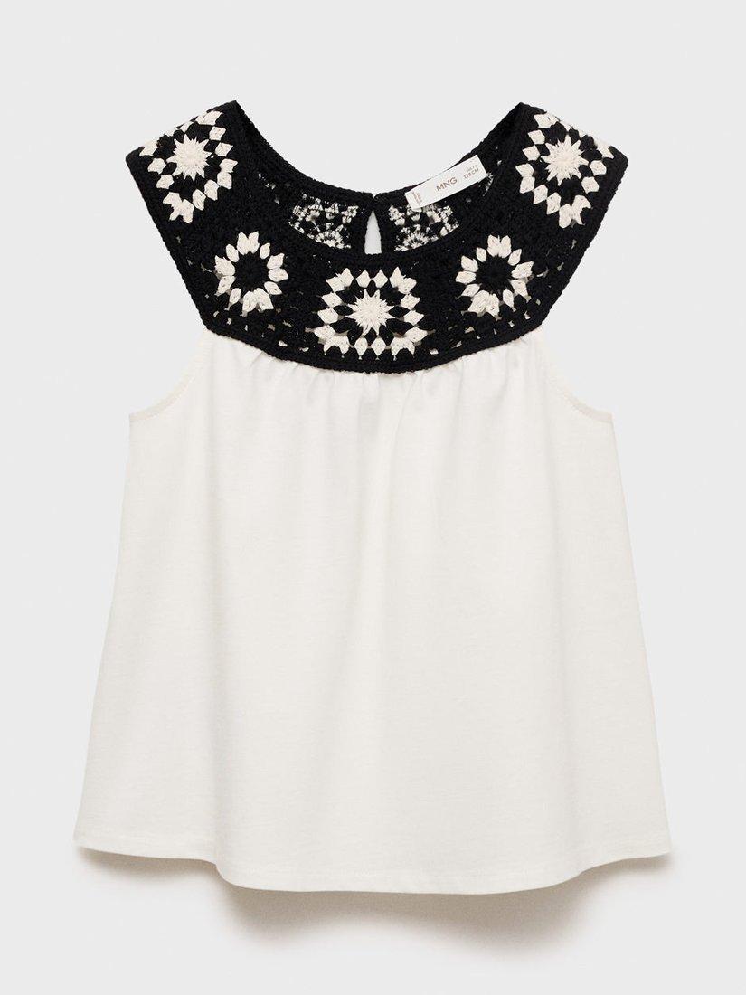 Product image 3 of 7, which shows Mango Kids' Cotton Sleeveless Crochet Top, Natural White, 11-12 years