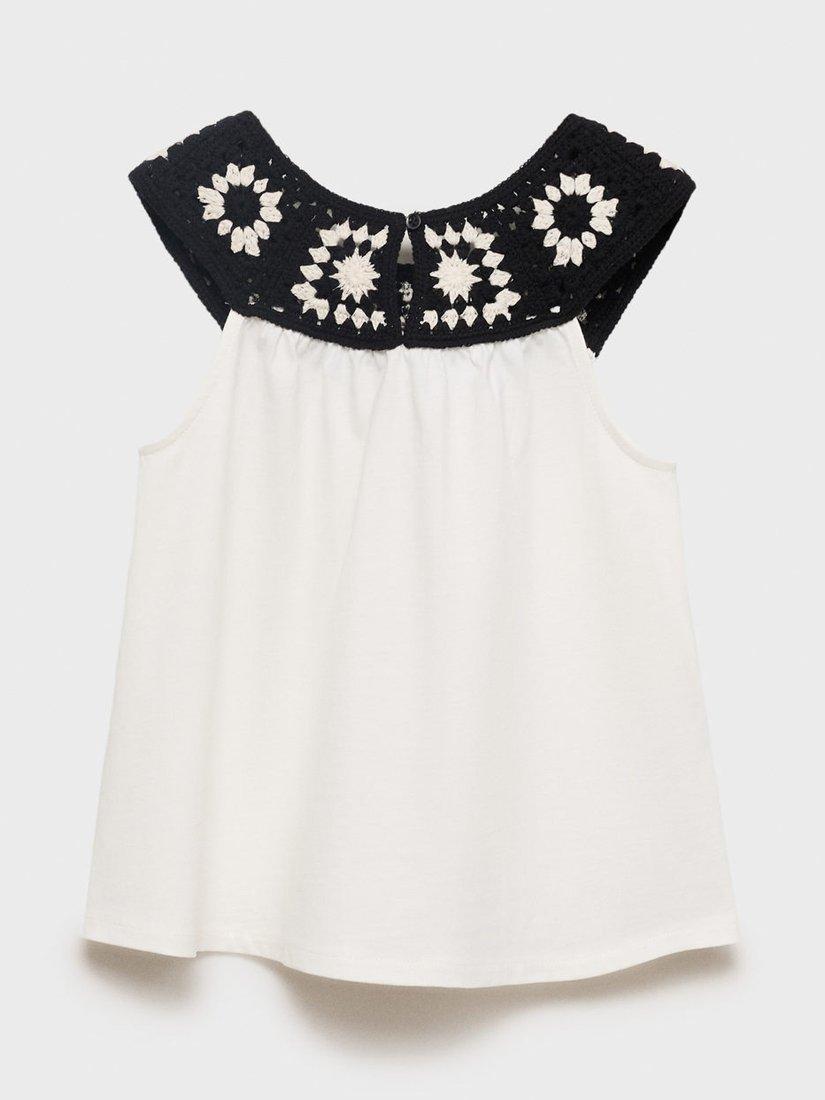 Product image 4 of 7, which shows Mango Kids' Cotton Sleeveless Crochet Top, Natural White, 11-12 years