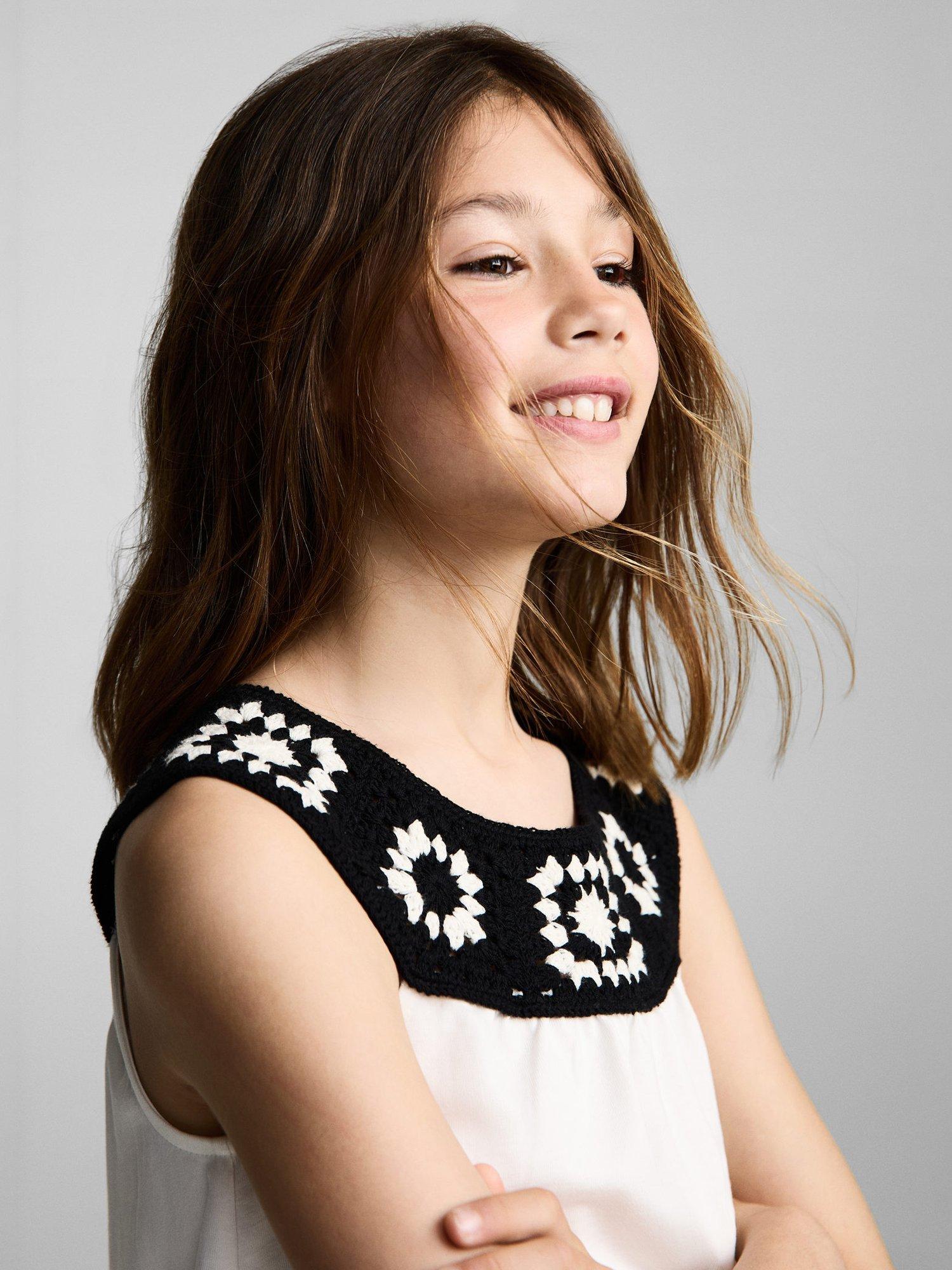 Product image 6 of 7, which shows Mango Kids' Cotton Sleeveless Crochet Top, Natural White, 11-12 years