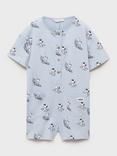 Mango Baby Cotton Short Sleeved Snoopy Print Bodysuit, Medium Blue