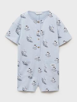 Mango Baby Cotton Short Sleeved Snoopy Print Bodysuit, Medium Blue, Medium Blue