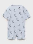 Mango Baby Cotton Short Sleeved Snoopy Print Bodysuit, Medium Blue