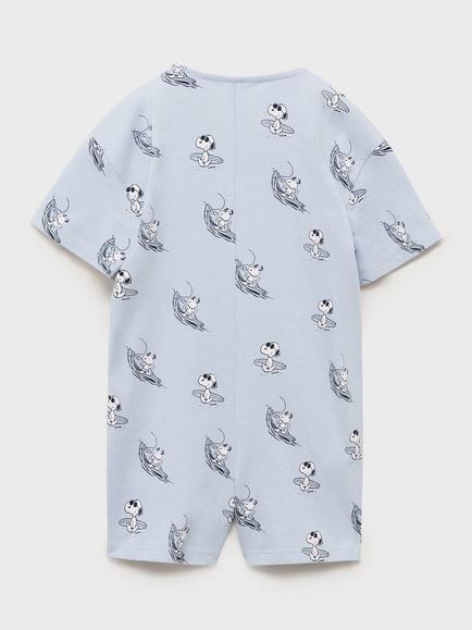 Mango Baby Cotton Short Sleeved Snoopy Print Bodysuit, Medium Blue - view 2, Medium Blue