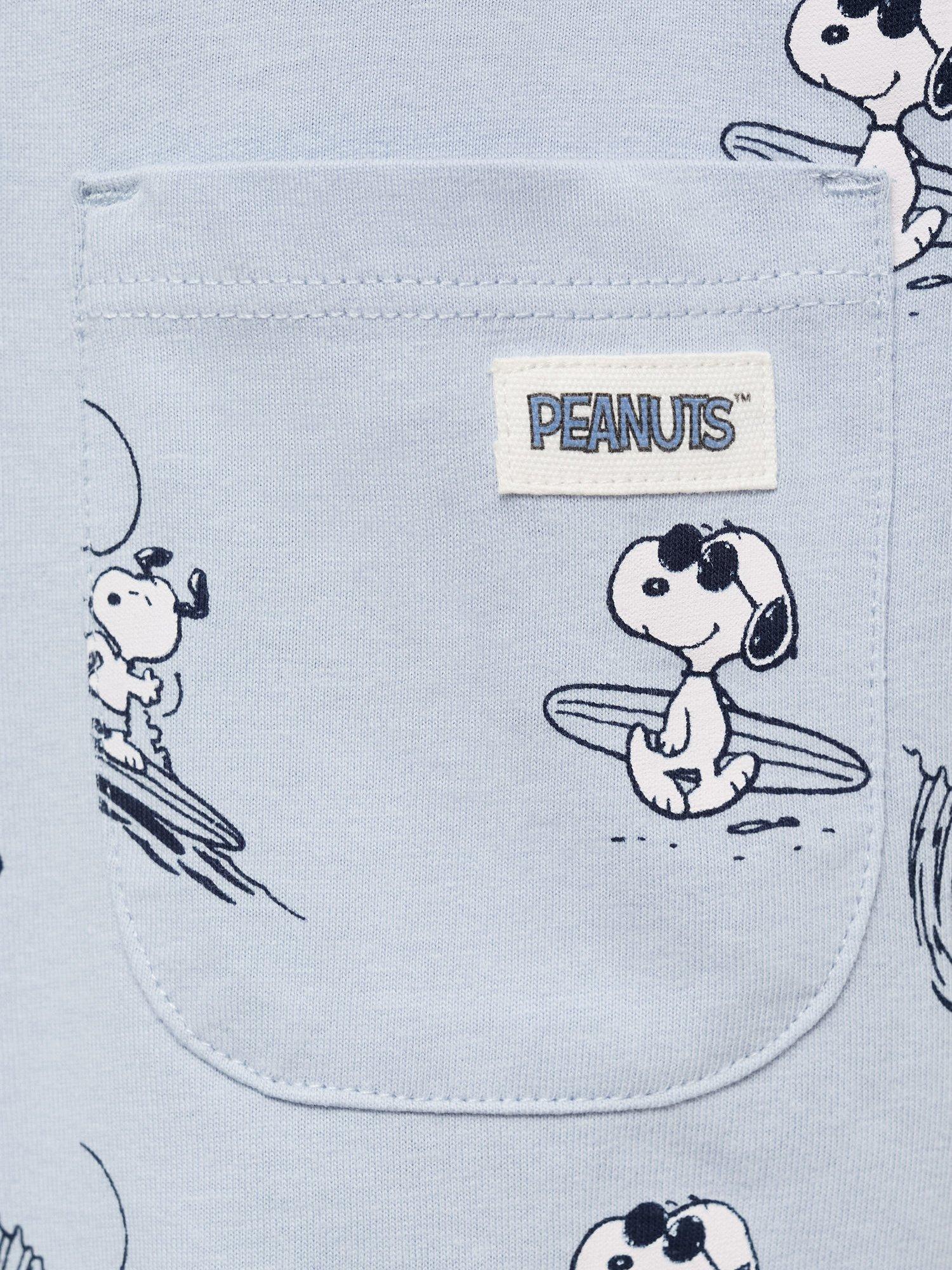 Product image 3 of 4, which shows Mango Baby Cotton Short Sleeved Snoopy Print Bodysuit, Medium Blue, 12-18 months