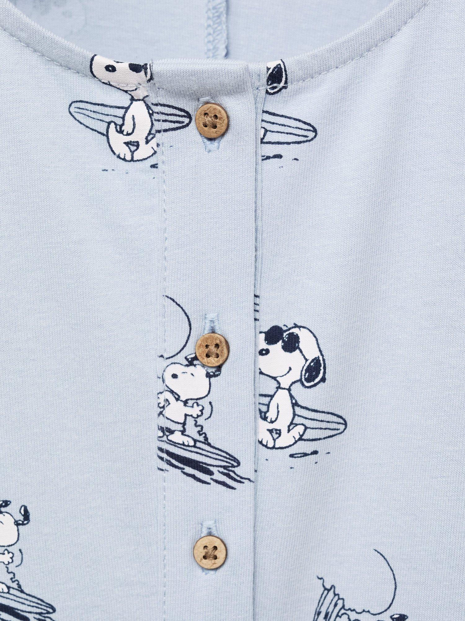 Product image 4 of 4, which shows Mango Baby Cotton Short Sleeved Snoopy Print Bodysuit, Medium Blue, 12-18 months