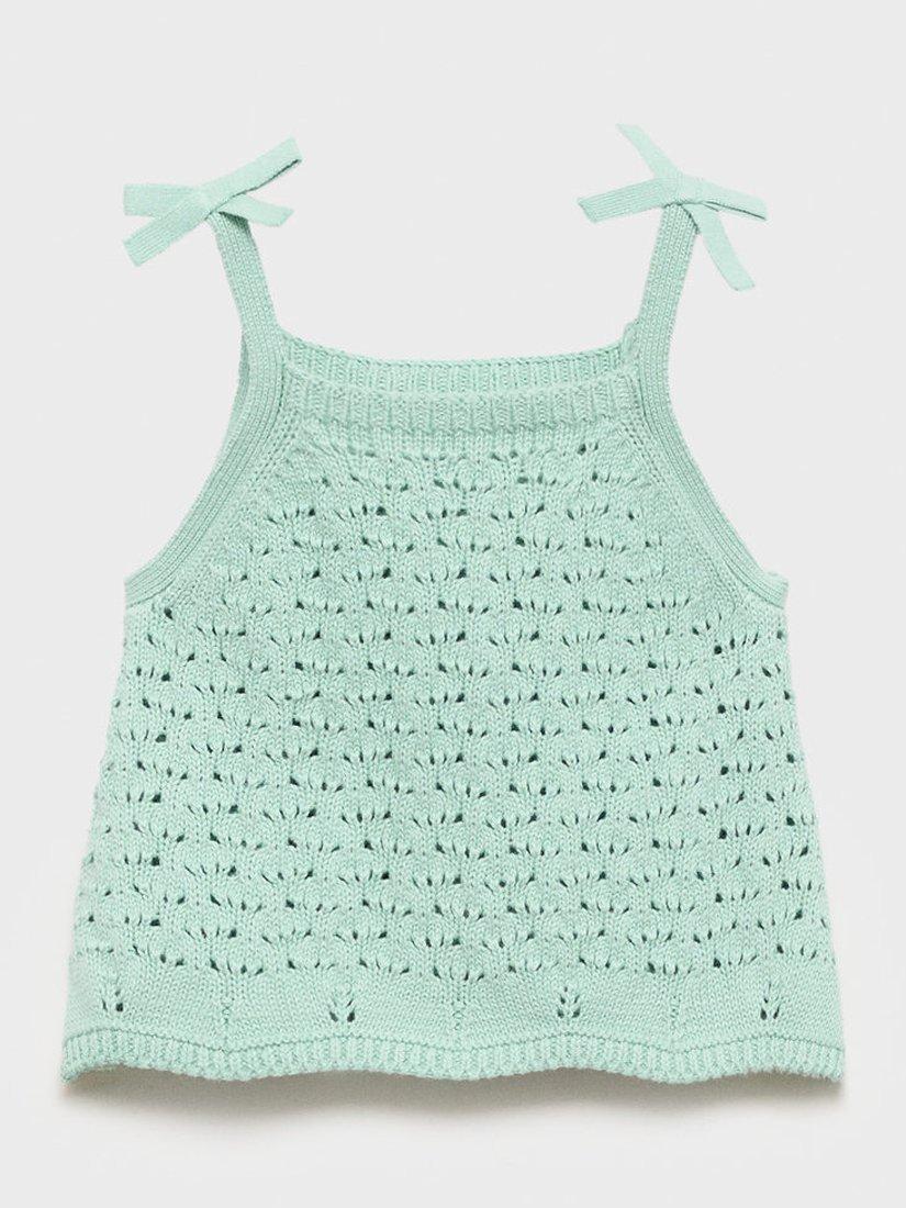 Product image 2 of 6, which shows Mango Kids' Gili Knitted Bow Detail Top, Turquoise - Aqua, 5-6 yrs