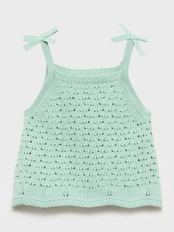 Mango Kids' Gili Knitted Bow Detail Top, Turquoise - Aqua - view 2, Turquoise - Aqua