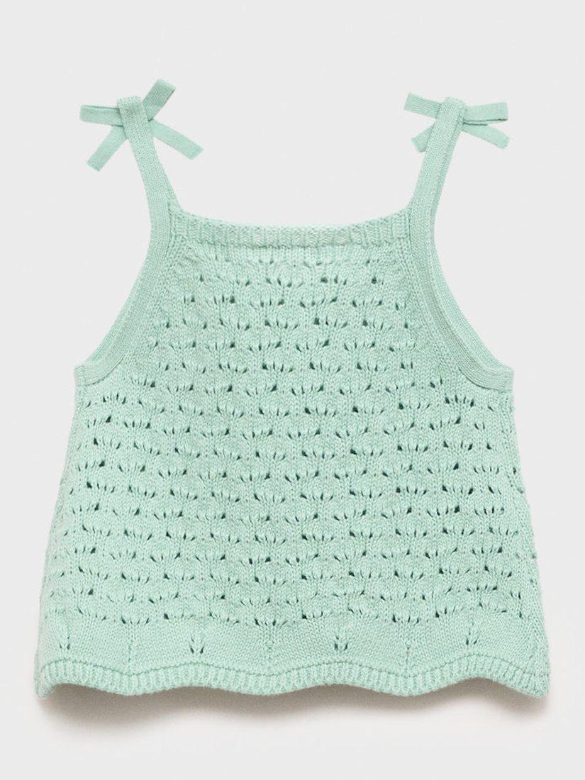 Product image 3 of 6, which shows Mango Kids' Gili Knitted Bow Detail Top, Turquoise - Aqua, 5-6 yrs