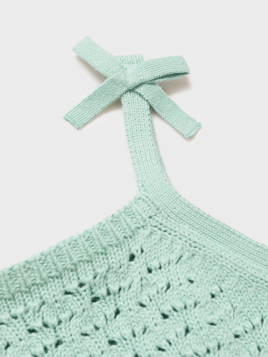 Product image 4 of 6, which shows Mango Kids' Gili Knitted Bow Detail Top, Turquoise - Aqua, 5-6 yrs