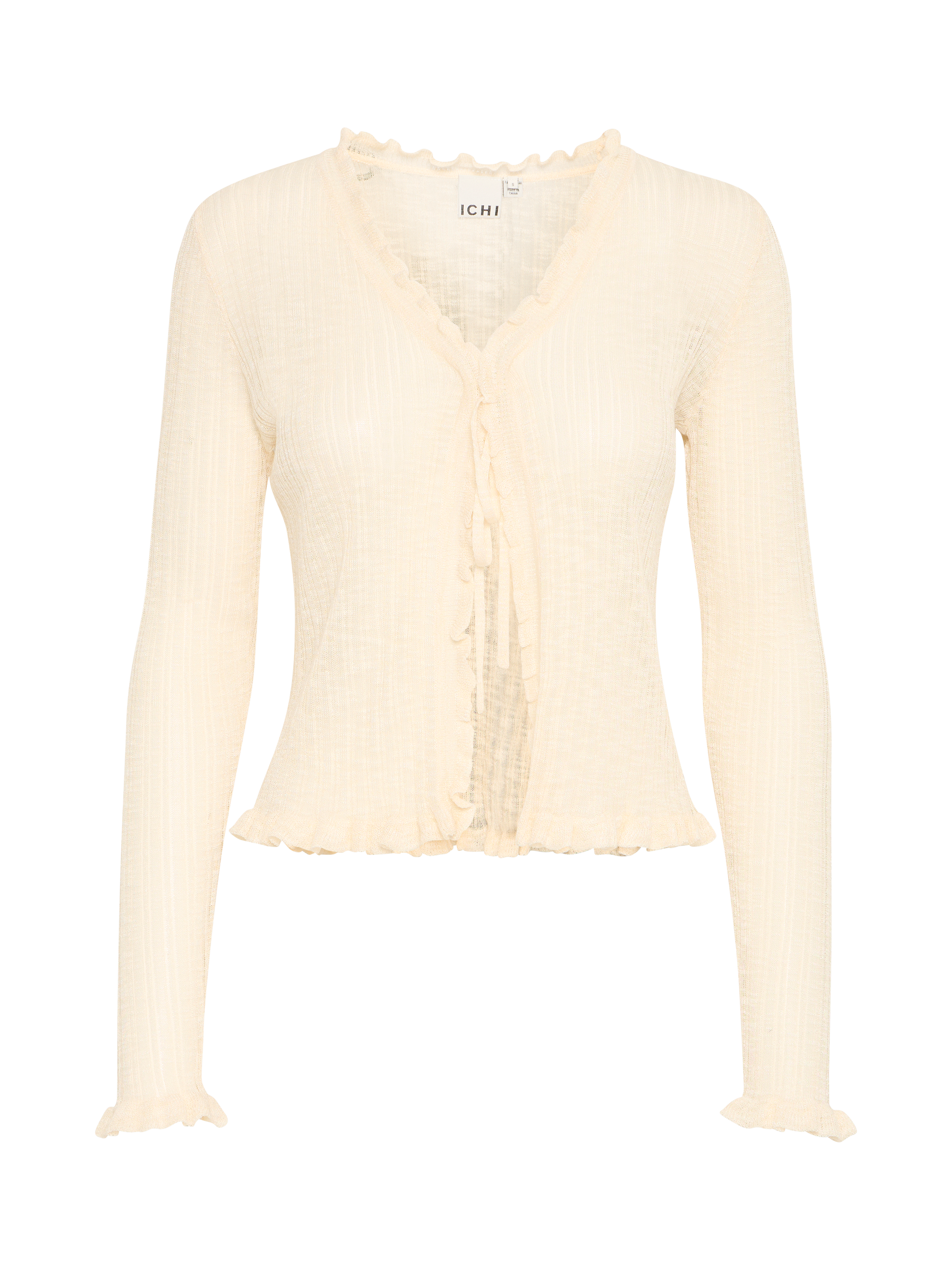 Product image 1 of 3, which shows ICHI Abertie Ribbed Cardigan, Birch Melange, XS