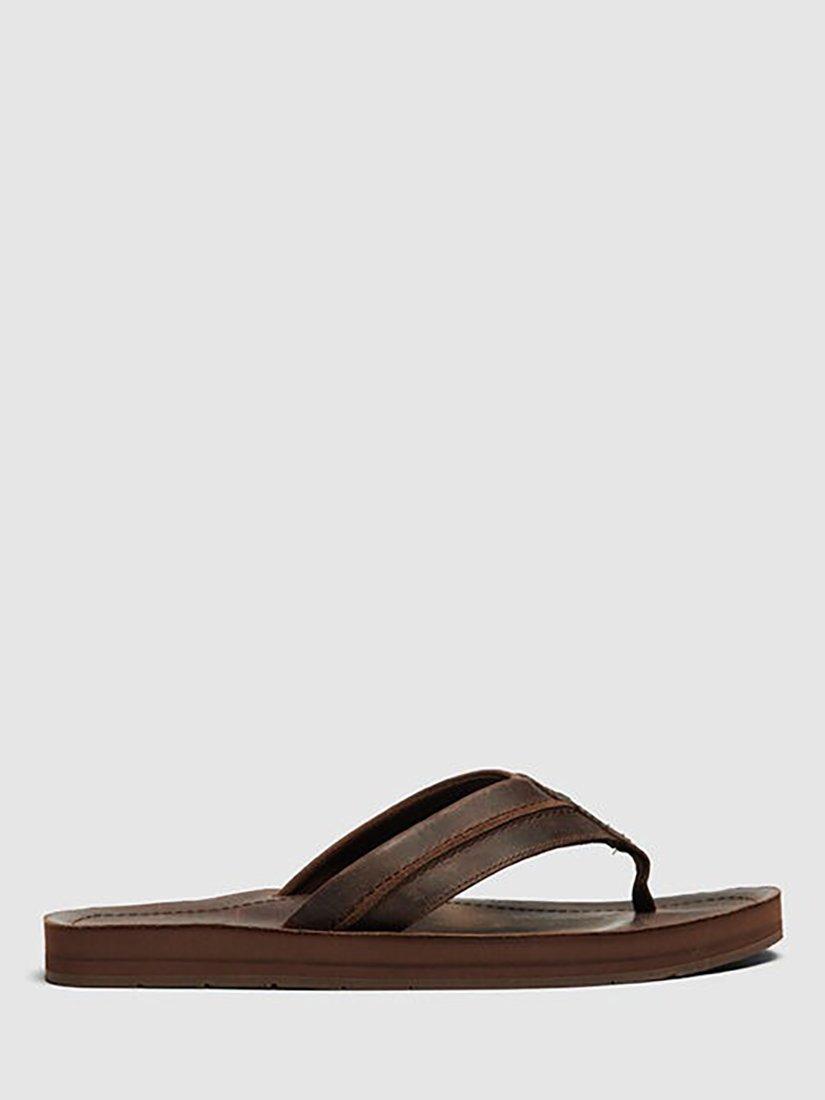 Product image 1 of 6, which shows Rodd & Gunn Piha Leather T-Bar Sandals, Chocolate, 7