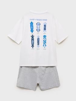 Mango Kids' Dream Cotton Blend Pyjama Set, Medium Grey - view 2, Medium Grey