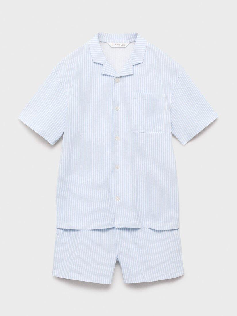 Product image 2 of 5, which shows Mango Kids' Nap Cotton Stripe Print Pyjama Set, Natural White, 11-12 years