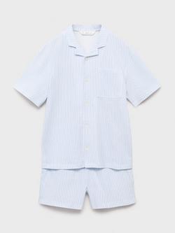 Mango Kids' Nap Cotton Stripe Print Pyjama Set, Natural White - view 2, Natural White