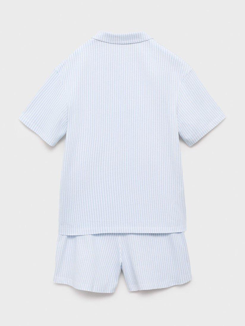 Product image 3 of 5, which shows Mango Kids' Nap Cotton Stripe Print Pyjama Set, Natural White, 11-12 years