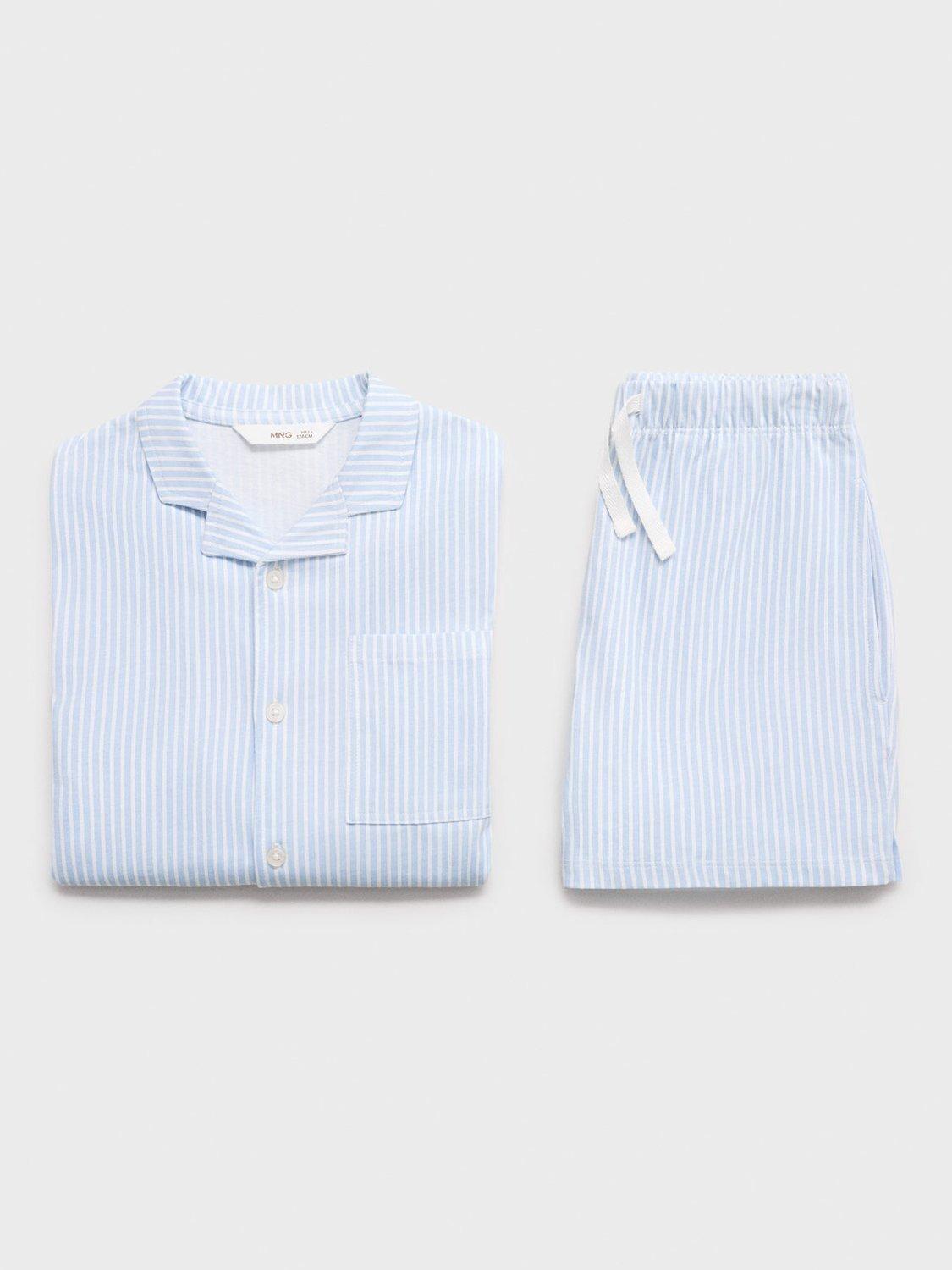 Product image 4 of 5, which shows Mango Kids' Nap Cotton Stripe Print Pyjama Set, Natural White, 11-12 years