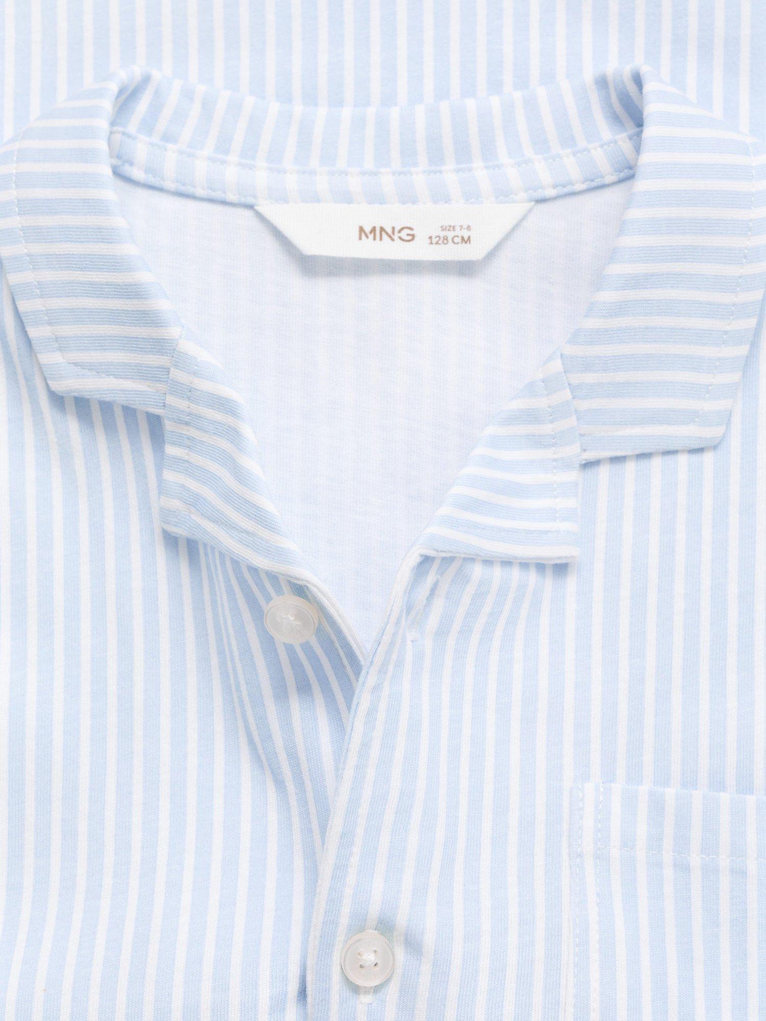 Product image 5 of 5, which shows Mango Kids' Nap Cotton Stripe Print Pyjama Set, Natural White, 11-12 years