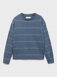 Mango Kids' Sonny Cotton Knit Striped Jumper, Medium Blue
