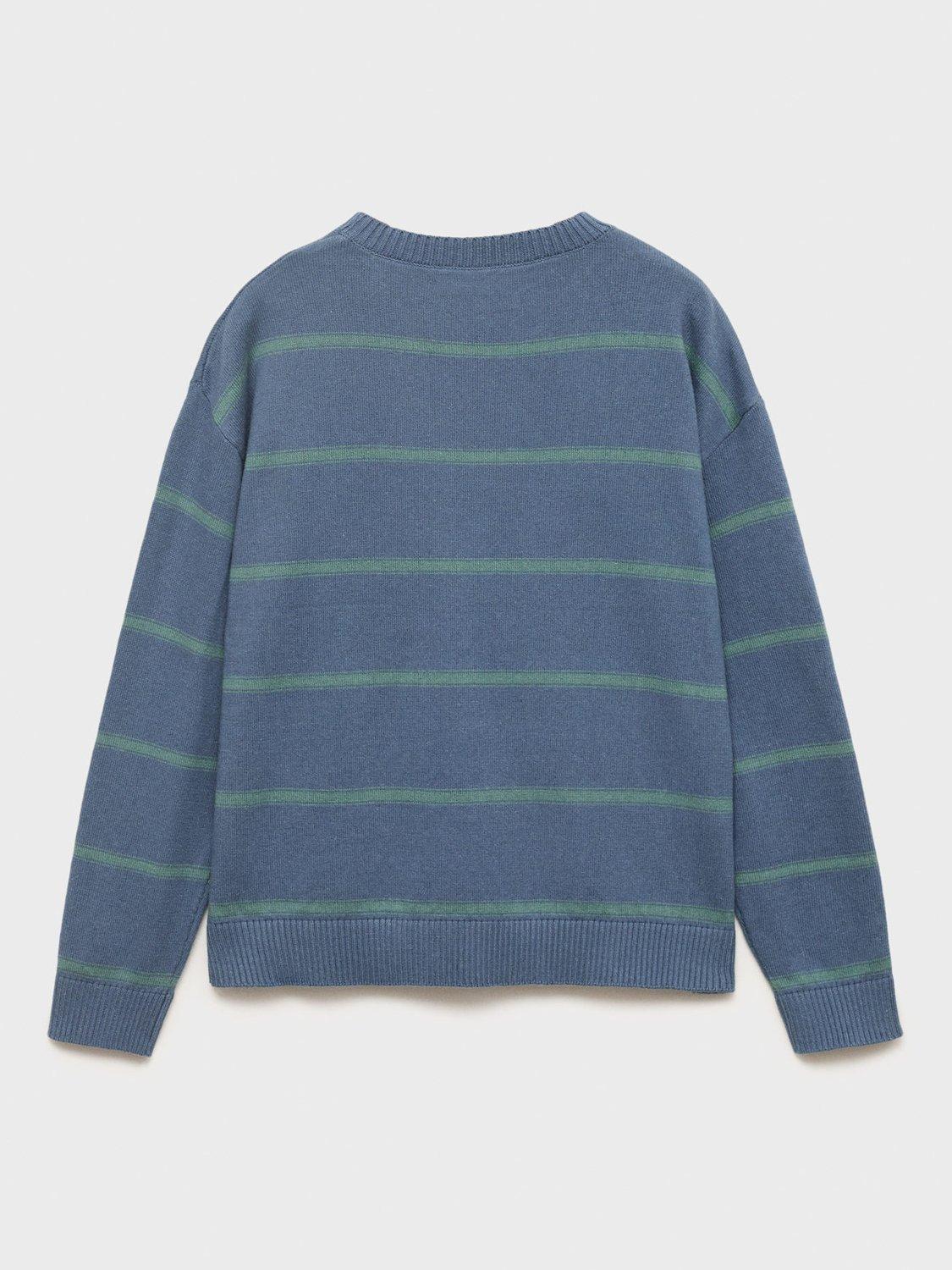 Product image 2 of 4, which shows Mango Kids' Sonny Cotton Knit Striped Jumper, Medium Blue, 11-12 years