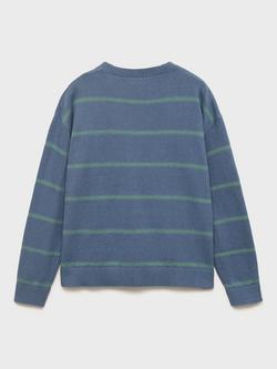 Mango Kids' Sonny Cotton Knit Striped Jumper, Medium Blue - view 2, Medium Blue
