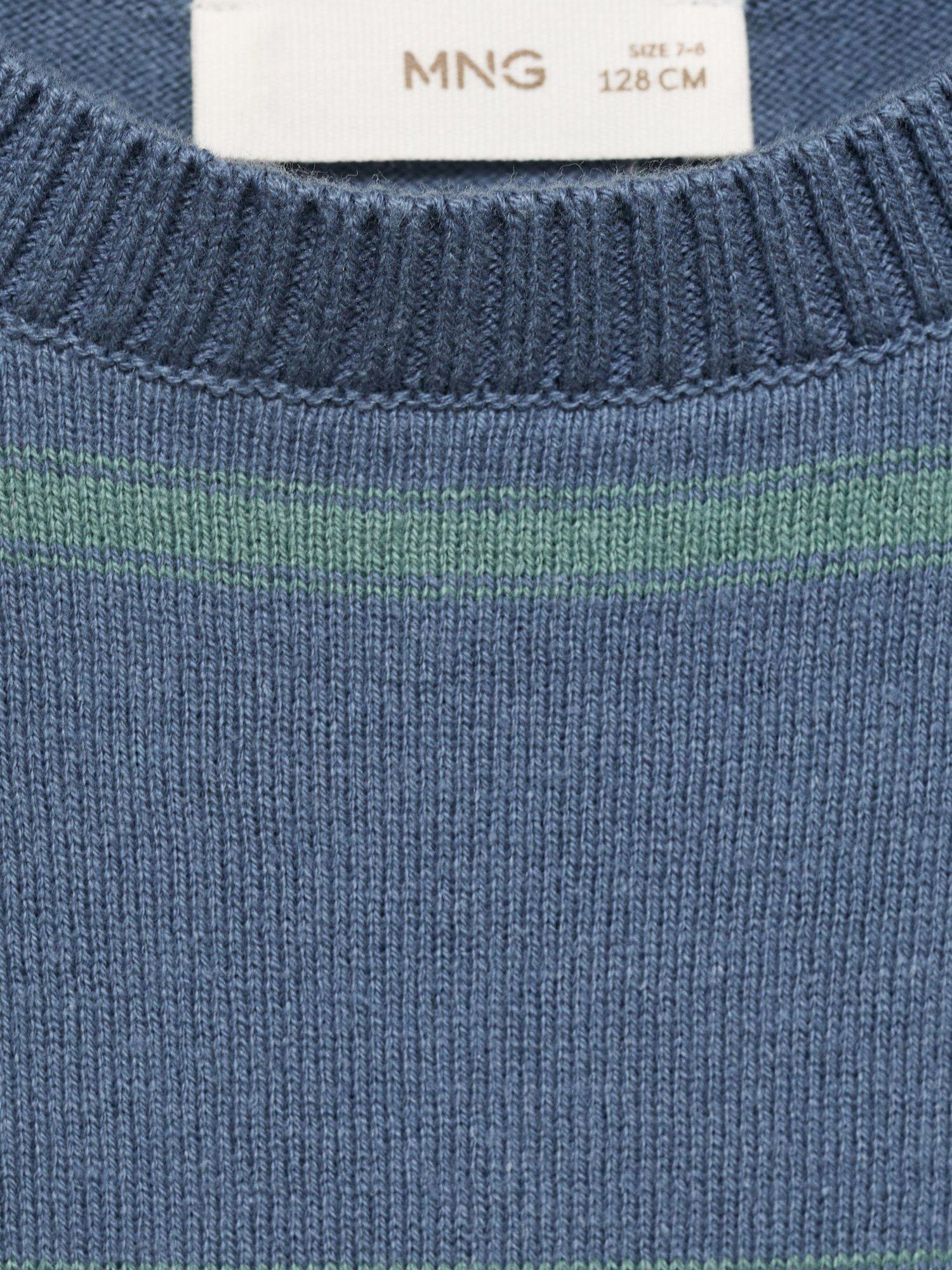 Product image 3 of 4, which shows Mango Kids' Sonny Cotton Knit Striped Jumper, Medium Blue, 11-12 years