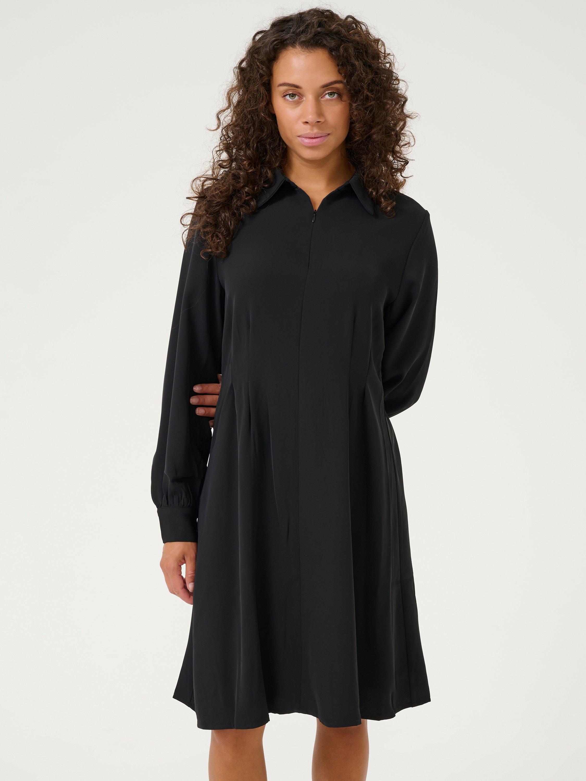 Product image 1 of 6, which shows KAFFE Signa Zip Front Shirt Dress, Black, 8