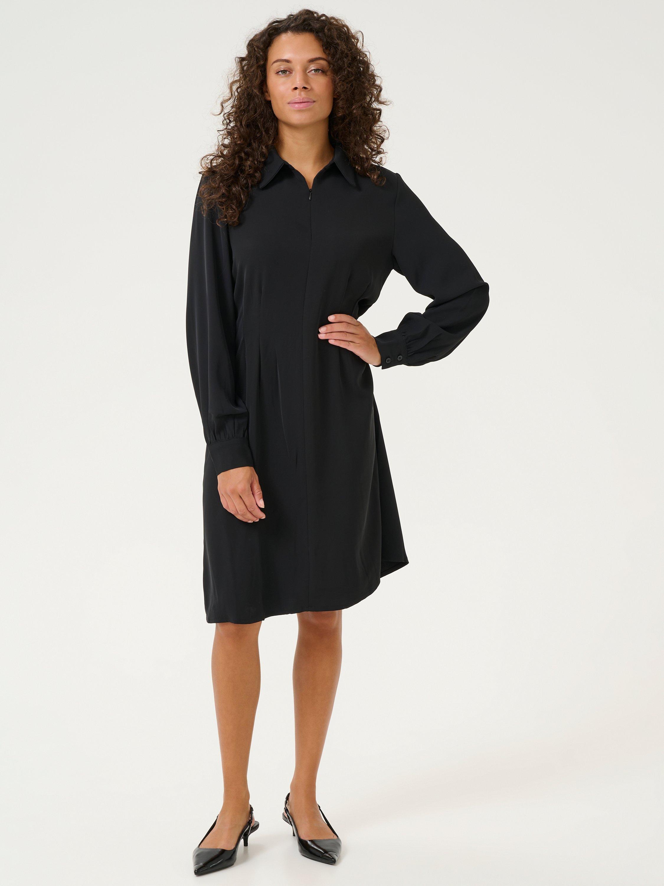 Product image 3 of 6, which shows KAFFE Signa Zip Front Shirt Dress, Black, 8