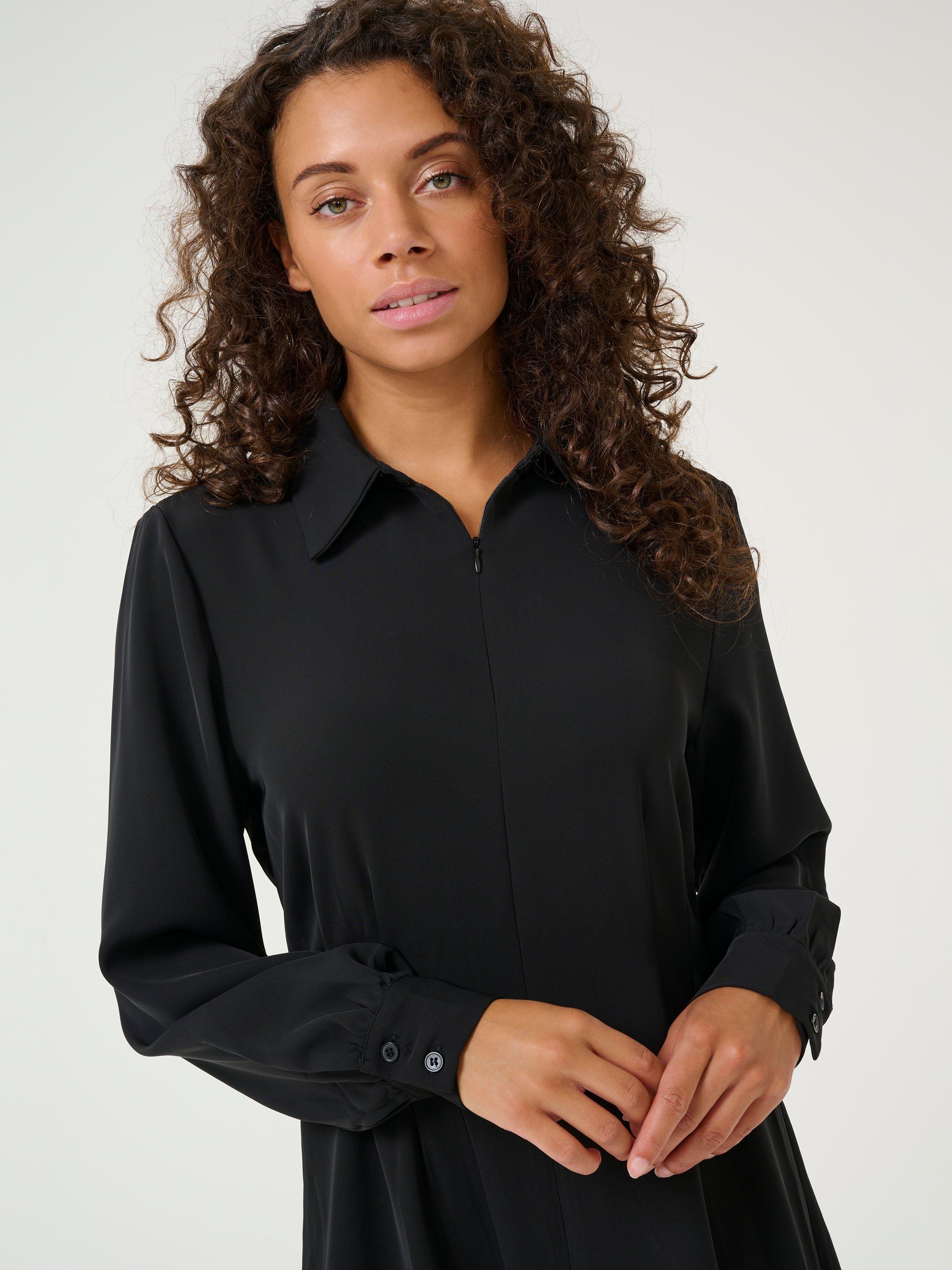Product image 4 of 6, which shows KAFFE Signa Zip Front Shirt Dress, Black, 8