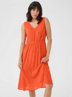 KAFFE Sleeveless V Neck Midi Dress, Mid Red