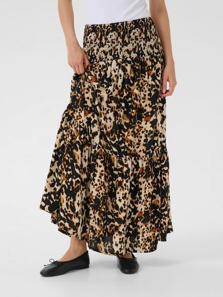 KAFFE Leopard Print Smock Maxi Skirt, Beige/Multi, Beige/Multi