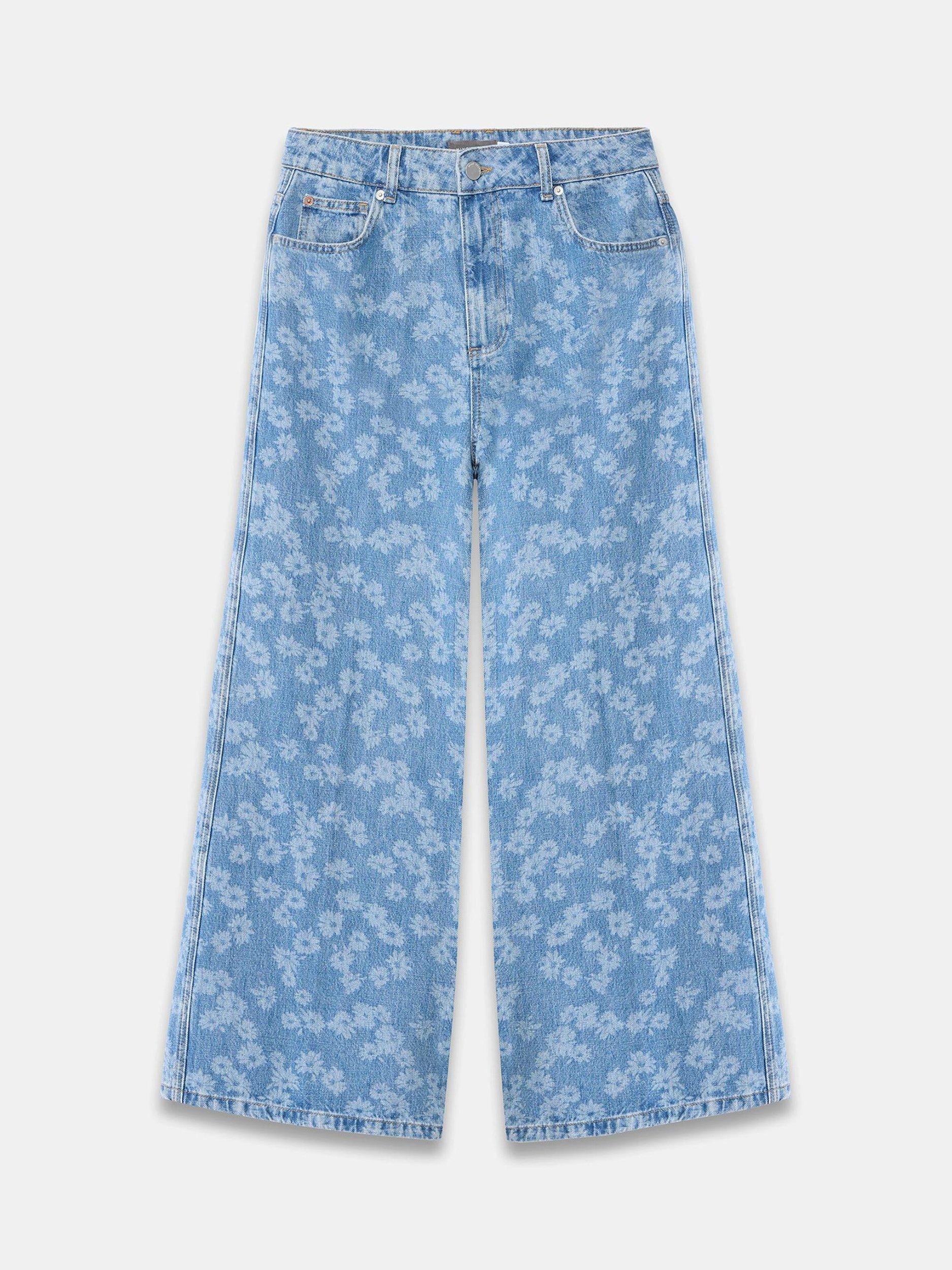 Product image 7 of 8, which shows Mint Velvet Cotton Floral Wide Leg Jeans, Blue, 8R