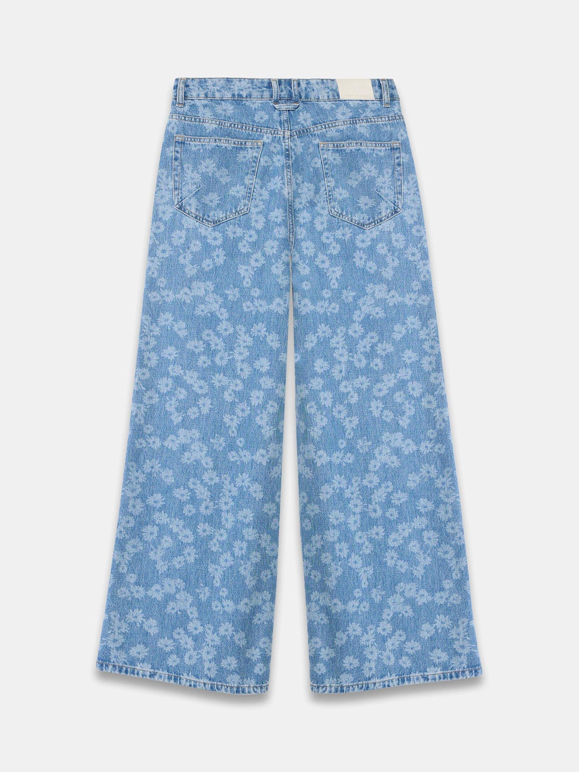 Product image 8 of 8, which shows Mint Velvet Cotton Floral Wide Leg Jeans, Blue, 8R