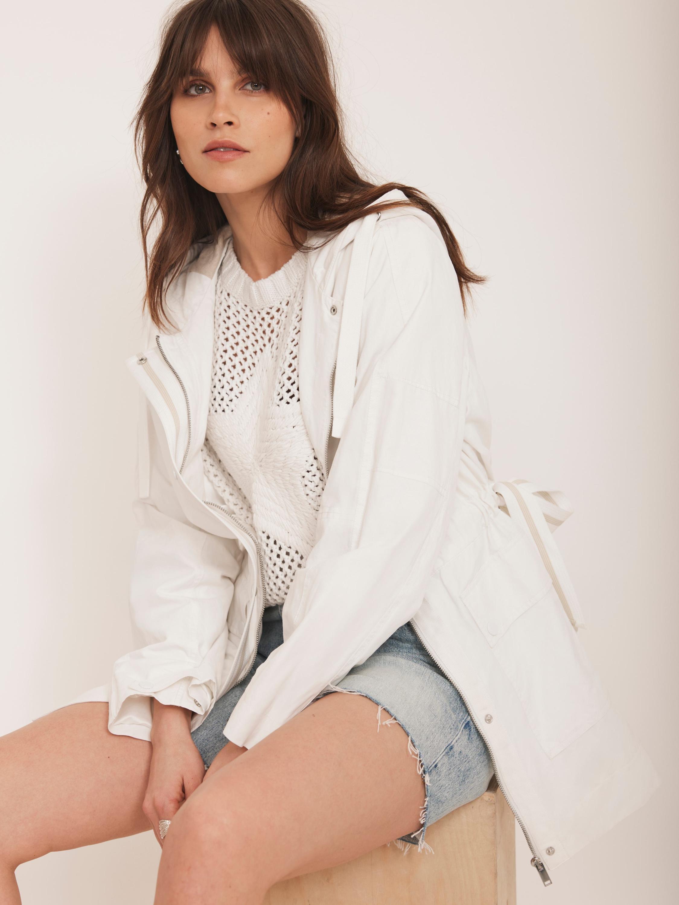 Product image 1 of 7, which shows Mint Velvet Cotton Blend Lightweight Hooded Parka, Ivory, XS