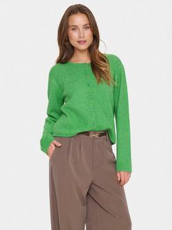 Saint Tropez Larna Wool Blend Round Neck Cardigan, Greenbriar