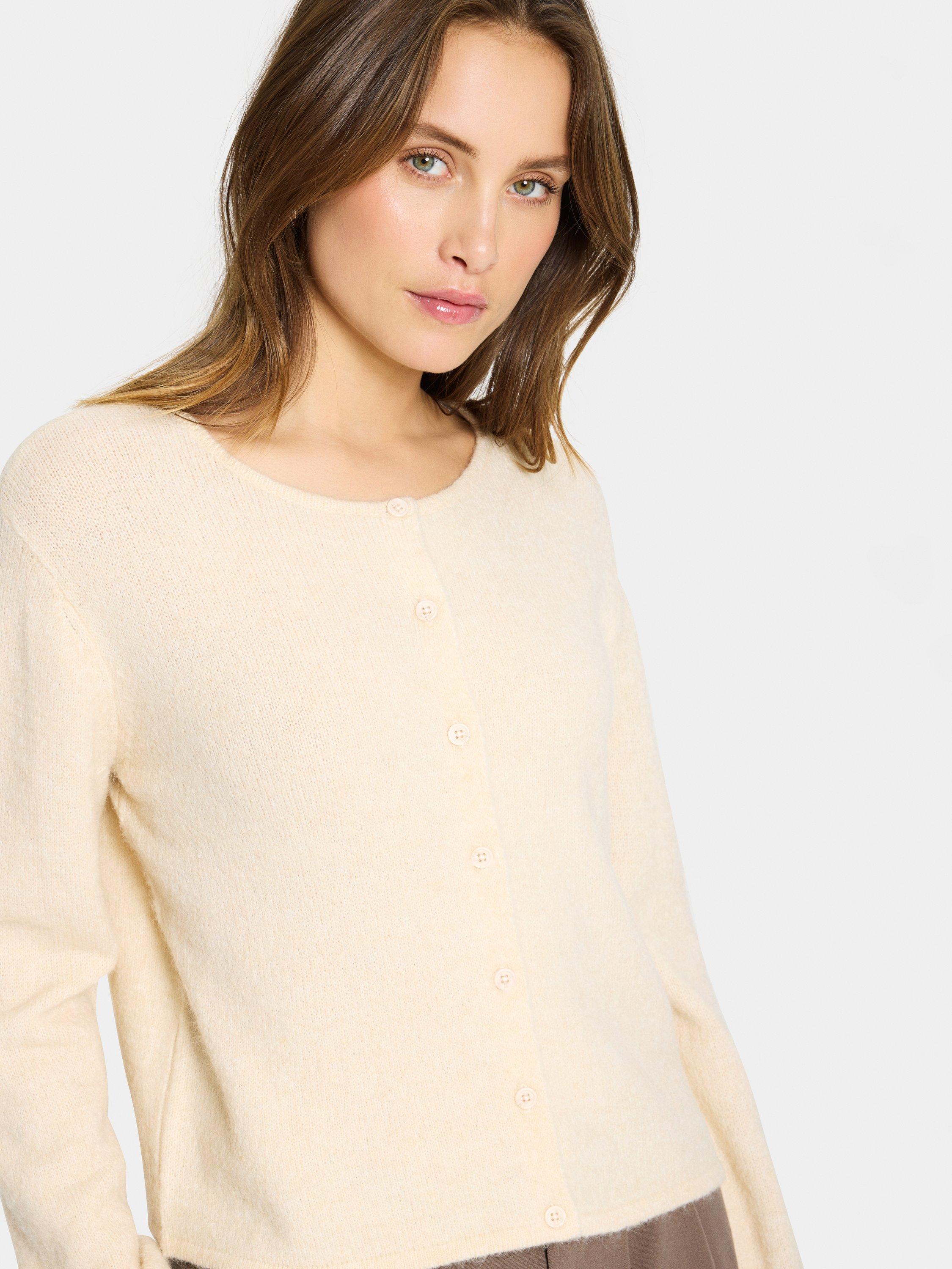 Product image 4 of 6, which shows Saint Tropez Larna Wool Blend Round Neck Cardigan, Fog, XS