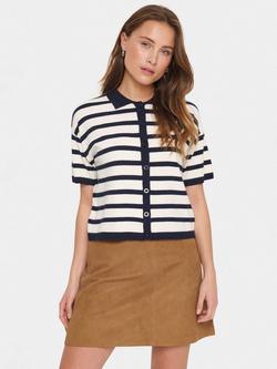 Saint Tropez Likam Short Sleeve Stripe Polo Cardigan, White/Multi