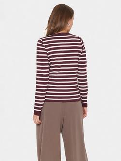 Saint Tropez Mila Long Sleeve Crew Neck Stripe Cardigan - view 2, Red/Multi