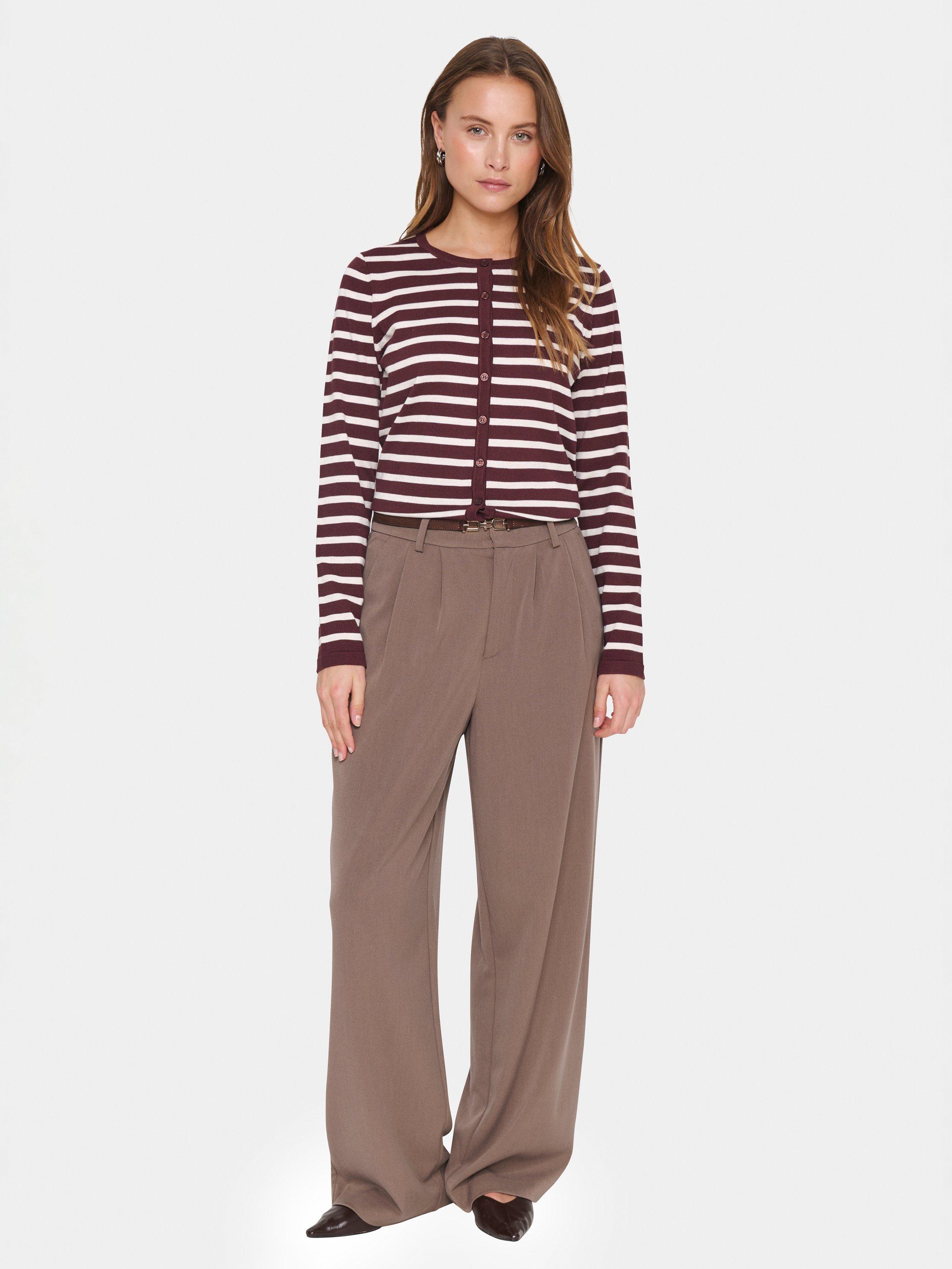 Product image 3 of 6, which shows Saint Tropez Mila Long Sleeve Crew Neck Stripe Cardigan, Red/Multi, XS