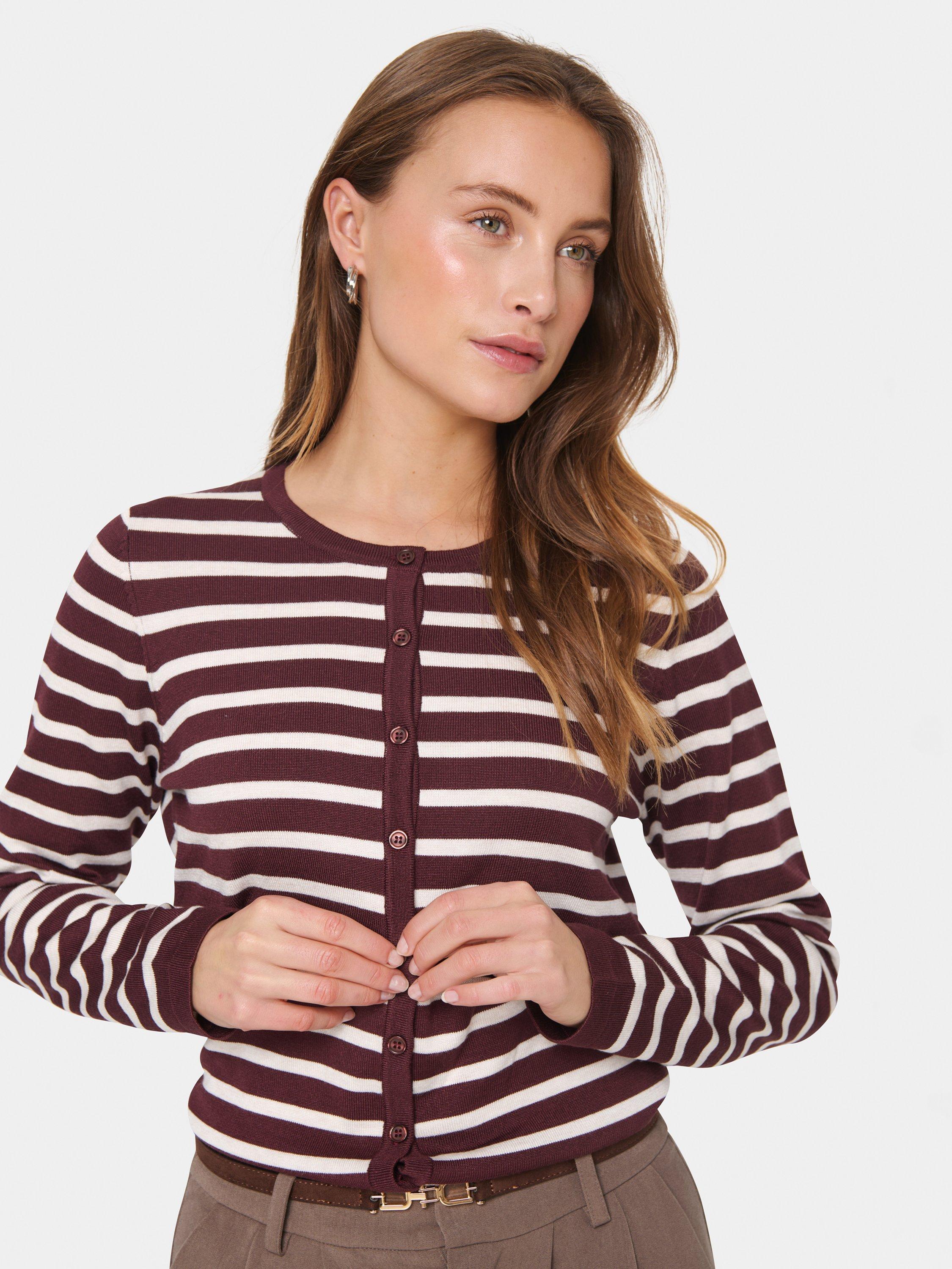 Product image 4 of 6, which shows Saint Tropez Mila Long Sleeve Crew Neck Stripe Cardigan, Red/Multi, XS