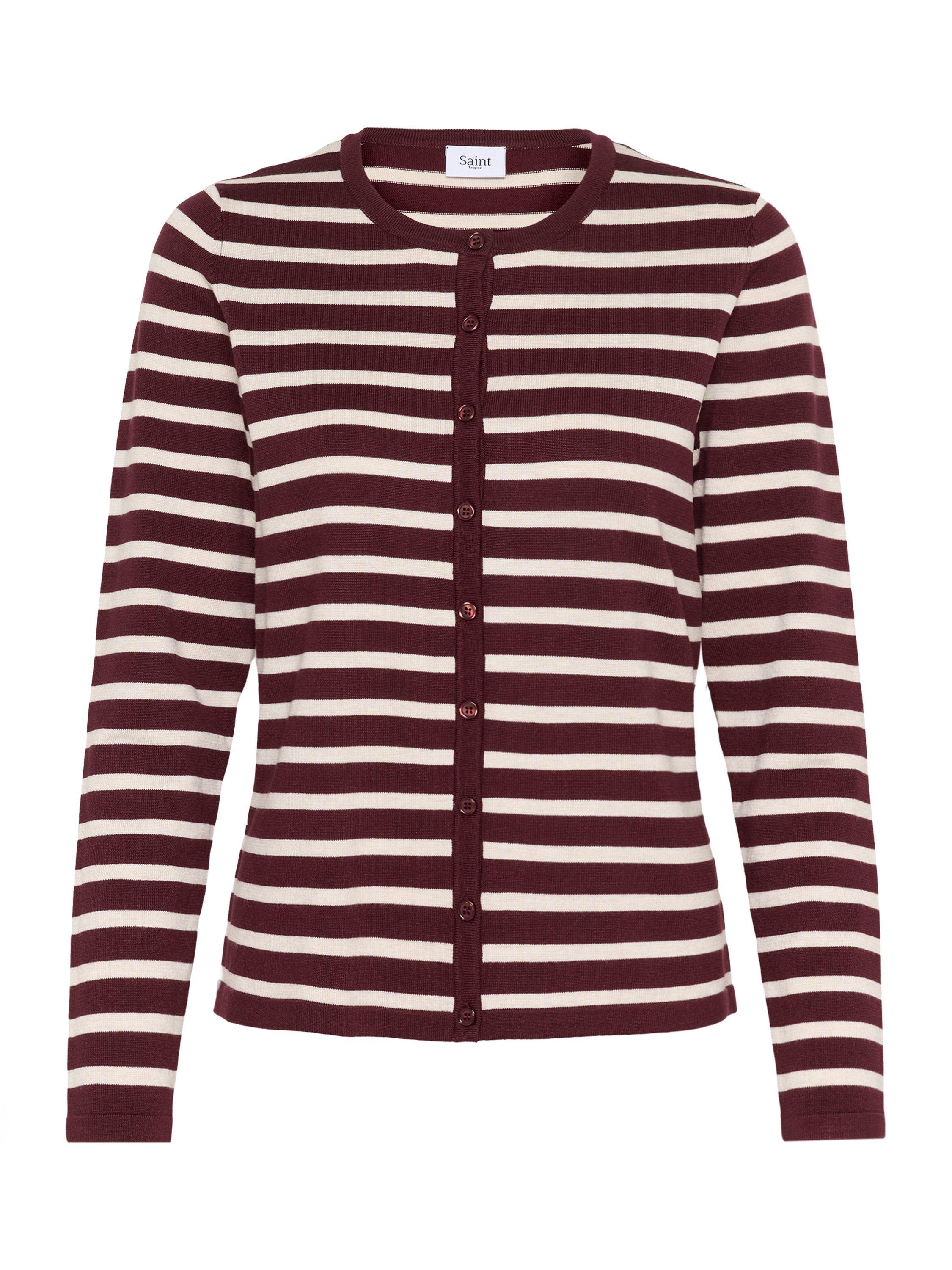Product image 5 of 6, which shows Saint Tropez Mila Long Sleeve Crew Neck Stripe Cardigan, Red/Multi, XS